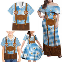 Traditional German Costume - Lederhosen and Soft Pretzel Family Matching Off Shoulder Maxi Dress and Hawaiian Shirt Red Plaid Pattern with Edelweiss Flowers