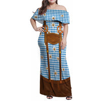 Traditional German Costume - Lederhosen and Soft Pretzel Family Matching Off Shoulder Maxi Dress and Hawaiian Shirt Red Plaid Pattern with Edelweiss Flowers