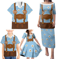 Traditional German Costume - Lederhosen and Soft Pretzel Family Matching Puletasi and Hawaiian Shirt Red Plaid Pattern with Edelweiss Flowers
