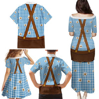 Traditional German Costume - Lederhosen and Soft Pretzel Family Matching Puletasi and Hawaiian Shirt Red Plaid Pattern with Edelweiss Flowers