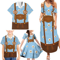 Traditional German Costume - Lederhosen and Soft Pretzel Family Matching Summer Maxi Dress and Hawaiian Shirt Red Plaid Pattern with Edelweiss Flowers