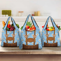 Traditional German Costume - Lederhosen and Soft Pretzel Grocery Bag Red Plaid Pattern with Edelweiss Flowers