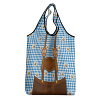 Traditional German Costume - Lederhosen and Soft Pretzel Grocery Bag Red Plaid Pattern with Edelweiss Flowers