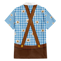 Traditional German Costume - Lederhosen and Soft Pretzel Hawaiian Shirt Red Plaid Pattern with Edelweiss Flowers