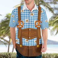 Traditional German Costume - Lederhosen and Soft Pretzel Hawaiian Shirt Red Plaid Pattern with Edelweiss Flowers