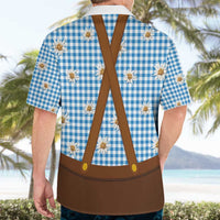 Traditional German Costume - Lederhosen and Soft Pretzel Hawaiian Shirt Red Plaid Pattern with Edelweiss Flowers