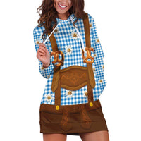 Traditional German Costume - Lederhosen and Soft Pretzel Hoodie Dress Red Plaid Pattern with Edelweiss Flowers