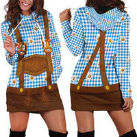 Traditional German Costume - Lederhosen and Soft Pretzel Hoodie Dress Red Plaid Pattern with Edelweiss Flowers