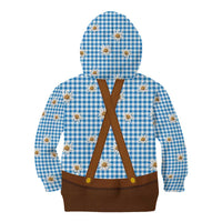 Traditional German Costume - Lederhosen and Soft Pretzel Kid Hoodie Red Plaid Pattern with Edelweiss Flowers
