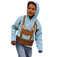 Traditional German Costume - Lederhosen and Soft Pretzel Kid Hoodie Red Plaid Pattern with Edelweiss Flowers