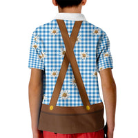 Traditional German Costume - Lederhosen and Soft Pretzel Kid Polo Shirt Red Plaid Pattern with Edelweiss Flowers
