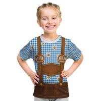 Traditional German Costume - Lederhosen and Soft Pretzel Kid T Shirt Red Plaid Pattern with Edelweiss Flowers