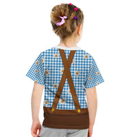 Traditional German Costume - Lederhosen and Soft Pretzel Kid T Shirt Red Plaid Pattern with Edelweiss Flowers