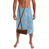 Traditional German Costume - Lederhosen and Soft Pretzel Lavalava Red Plaid Pattern with Edelweiss Flowers