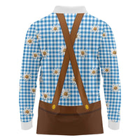 Traditional German Costume - Lederhosen and Soft Pretzel Long Sleeve Polo Shirt Red Plaid Pattern with Edelweiss Flowers