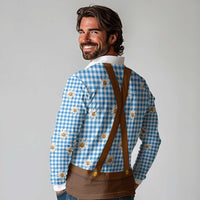 Traditional German Costume - Lederhosen and Soft Pretzel Long Sleeve Polo Shirt Red Plaid Pattern with Edelweiss Flowers