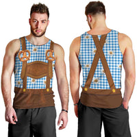 Traditional German Costume - Lederhosen and Soft Pretzel Men Tank Top Red Plaid Pattern with Edelweiss Flowers