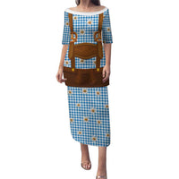 Traditional German Costume - Lederhosen and Soft Pretzel Puletasi Red Plaid Pattern with Edelweiss Flowers