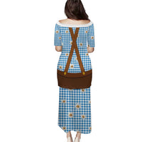 Traditional German Costume - Lederhosen and Soft Pretzel Puletasi Red Plaid Pattern with Edelweiss Flowers