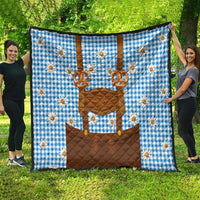 Traditional German Costume - Lederhosen and Soft Pretzel Quilt Red Plaid Pattern with Edelweiss Flowers