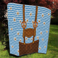 Traditional German Costume - Lederhosen and Soft Pretzel Quilt Red Plaid Pattern with Edelweiss Flowers