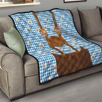 Traditional German Costume - Lederhosen and Soft Pretzel Quilt Red Plaid Pattern with Edelweiss Flowers