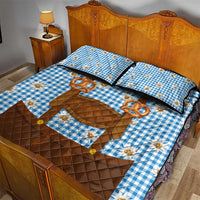 Traditional German Costume - Lederhosen and Soft Pretzel Quilt Bed Set Red Plaid Pattern with Edelweiss Flowers