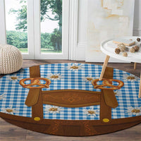 Traditional German Costume - Lederhosen and Soft Pretzel Round Carpet Red Plaid Pattern with Edelweiss Flowers