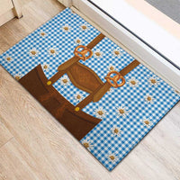 Traditional German Costume - Lederhosen and Soft Pretzel Rubber Doormat Red Plaid Pattern with Edelweiss Flowers