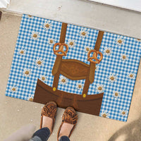 Traditional German Costume - Lederhosen and Soft Pretzel Rubber Doormat Red Plaid Pattern with Edelweiss Flowers