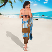 Traditional German Costume - Lederhosen and Soft Pretzel Sarong Red Plaid Pattern with Edelweiss Flowers