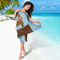 Traditional German Costume - Lederhosen and Soft Pretzel Sarong Red Plaid Pattern with Edelweiss Flowers