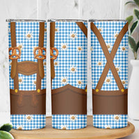 Traditional German Costume - Lederhosen and Soft Pretzel Skinny Tumbler Red Plaid Pattern with Edelweiss Flowers