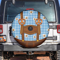 Traditional German Costume - Lederhosen and Soft Pretzel Spare Tire Cover Red Plaid Pattern with Edelweiss Flowers