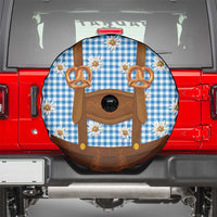 Traditional German Costume - Lederhosen and Soft Pretzel Spare Tire Cover Red Plaid Pattern with Edelweiss Flowers