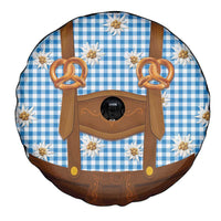 Traditional German Costume - Lederhosen and Soft Pretzel Spare Tire Cover Red Plaid Pattern with Edelweiss Flowers