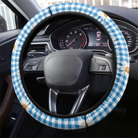 Traditional German Costume - Lederhosen and Soft Pretzel Steering Wheel Cover Red Plaid Pattern with Edelweiss Flowers