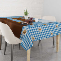 Traditional German Costume - Lederhosen and Soft Pretzel Tablecloth Red Plaid Pattern with Edelweiss Flowers