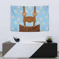 Traditional German Costume - Lederhosen and Soft Pretzel Tapestry Red Plaid Pattern with Edelweiss Flowers