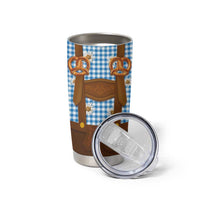 Traditional German Costume - Lederhosen and Soft Pretzel Tumbler Cup Red Plaid Pattern with Edelweiss Flowers