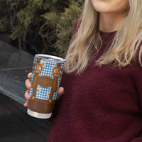 Traditional German Costume - Lederhosen and Soft Pretzel Tumbler Cup Red Plaid Pattern with Edelweiss Flowers