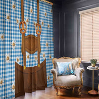 Traditional German Costume - Lederhosen and Soft Pretzel Window Curtain Red Plaid Pattern with Edelweiss Flowers