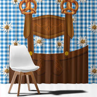 Traditional German Costume - Lederhosen and Soft Pretzel Window Curtain Red Plaid Pattern with Edelweiss Flowers