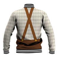 Traditional German Costume - Lederhosen and Soft Pretzel Baseball Jacket Old Vintage Bavarian Pattern