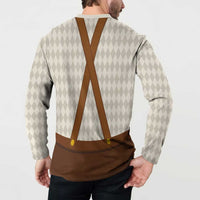 Traditional German Costume - Lederhosen and Soft Pretzel Button Sweatshirt Old Vintage Bavarian Pattern