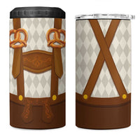 Traditional German Costume - Lederhosen and Soft Pretzel 4 in 1 Can Cooler Tumbler Old Vintage Bavarian Pattern