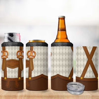 Traditional German Costume - Lederhosen and Soft Pretzel 4 in 1 Can Cooler Tumbler Old Vintage Bavarian Pattern