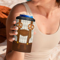 Traditional German Costume - Lederhosen and Soft Pretzel 4 in 1 Can Cooler Tumbler Old Vintage Bavarian Pattern
