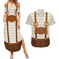 Traditional German Costume - Lederhosen and Soft Pretzel Couples Matching Summer Maxi Dress and Hawaiian Shirt Old Vintage Bavarian Pattern