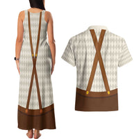 Traditional German Costume - Lederhosen and Soft Pretzel Couples Matching Tank Maxi Dress and Hawaiian Shirt Old Vintage Bavarian Pattern